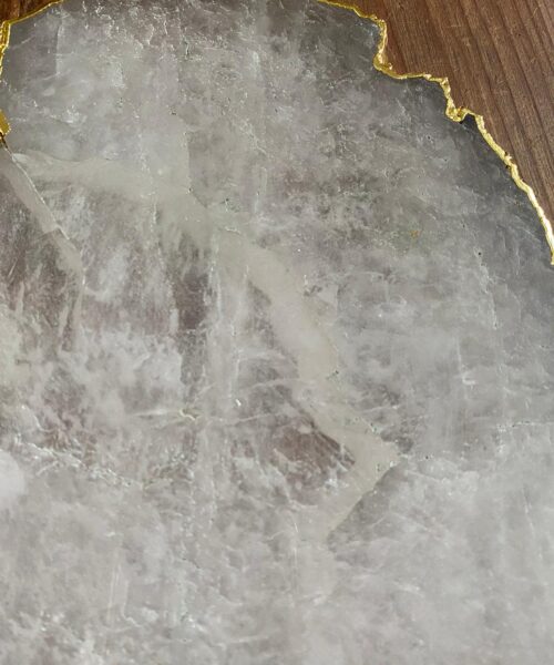 Large Premium Clear Quartz Natural Shape Gold Edge Platter 5 / Cheeseboard / Tray / Sign Board L26xW20xD1cm - 976g - Image 3
