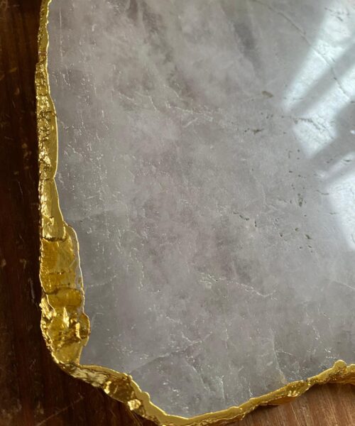 Large Premium Clear Quartz Natural Shape Gold Edge Platter 5 / Cheeseboard / Tray / Sign Board L26xW20xD1cm - 976g - Image 4