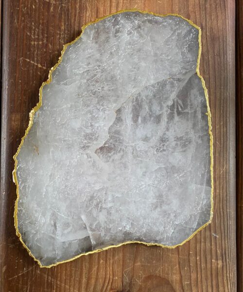 Large Premium Clear Quartz Natural Shape Gold Edge Platter 5 / Cheeseboard / Tray / Sign Board L26xW20xD1cm - 976g - Image 5