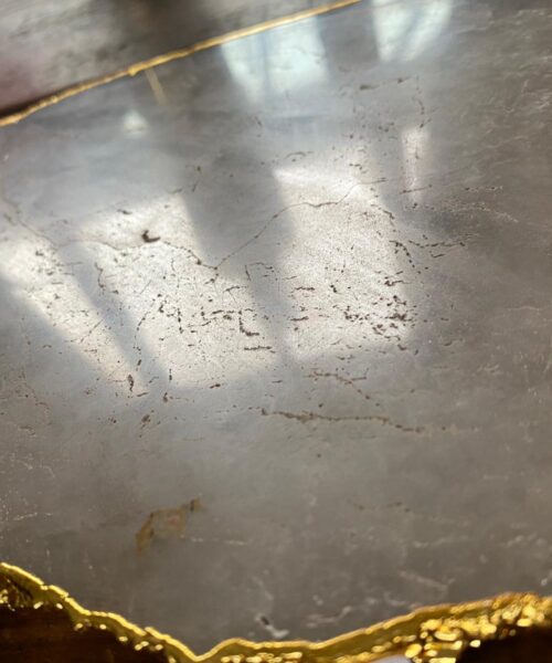 Large Premium Clear Quartz Natural Shape Gold Edge Platter 5 / Cheeseboard / Tray / Sign Board L26xW20xD1cm - 976g - Image 7