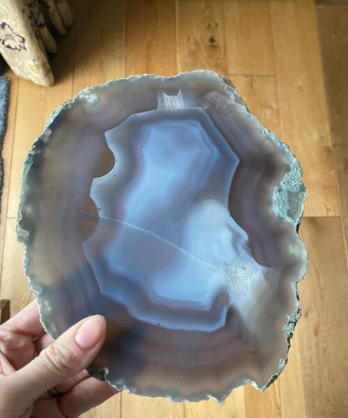 Large Premium Grey Agate Natural Shape Natural Edge Platter 1 / Cheeseboard / Tray / Sign Board L23xW19xD1cm – 1007g