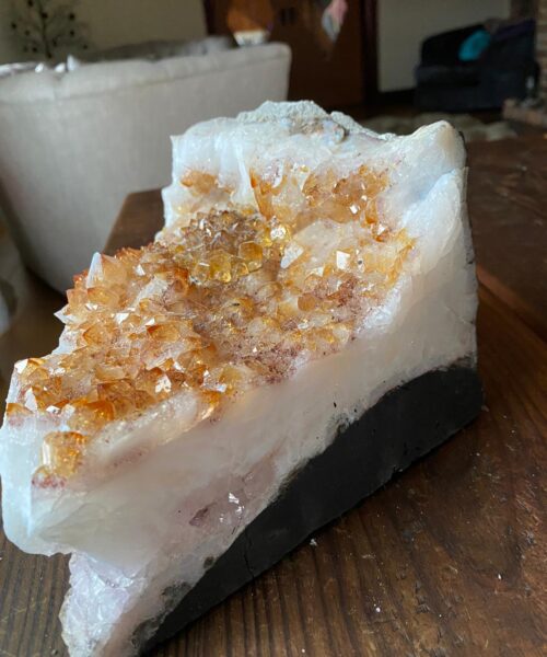 Premium High Grade Special Citrine Druzy 4 Mini Geode Cluster Piece 5.886g H13xW27xD18cm - Image 3