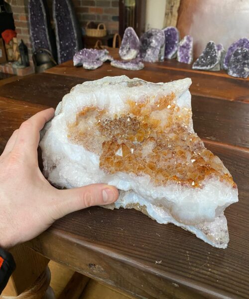 Premium High Grade Special Citrine Druzy 4 Mini Geode Cluster Piece 5.886g H13xW27xD18cm - Image 4
