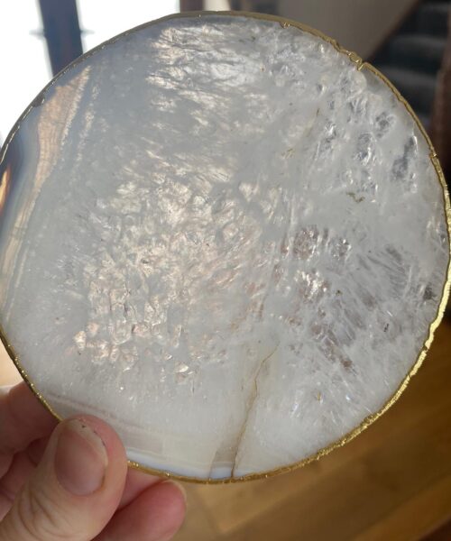 White Agate Premium Microcrystalline Quartz Coasters Circle Shape 24ct Gold Edge (set of 4) Gift - Image 12