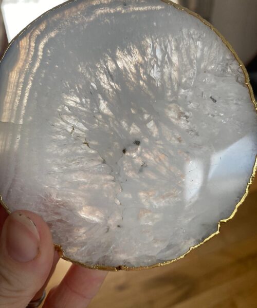 White Agate Premium Microcrystalline Quartz Coasters Circle Shape 24ct Gold Edge (set of 4) Gift - Image 10