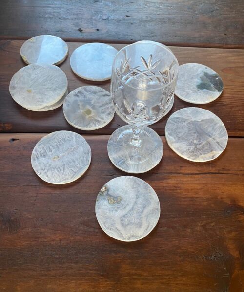 White Agate Premium Microcrystalline Quartz Coasters Circle Shape Natural Edge (set of 4) Gift