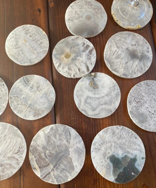 White Agate Premium Microcrystalline Quartz Coasters Circle Shape Natural Edge (set of 4) Gift - Image 11