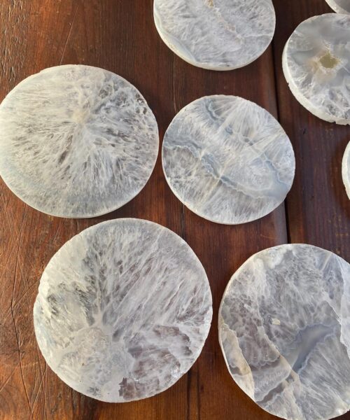 White Agate Premium Microcrystalline Quartz Coasters Circle Shape Natural Edge (set of 4) Gift - Image 12