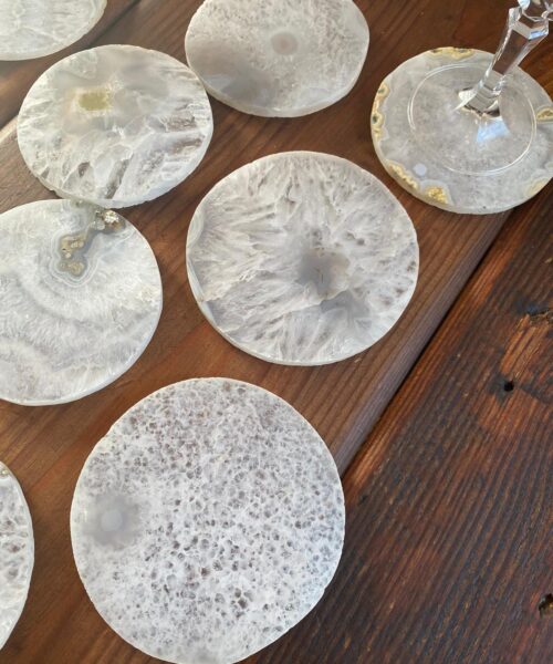 White Agate Premium Microcrystalline Quartz Coasters Circle Shape Natural Edge (set of 4) Gift - Image 13