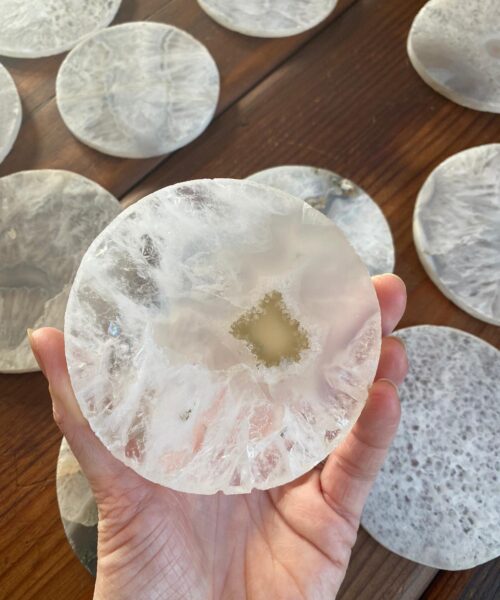 White Agate Premium Microcrystalline Quartz Coasters Circle Shape Natural Edge (set of 4) Gift - Image 14
