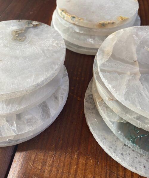 White Agate Premium Microcrystalline Quartz Coasters Circle Shape Natural Edge (set of 4) Gift - Image 16
