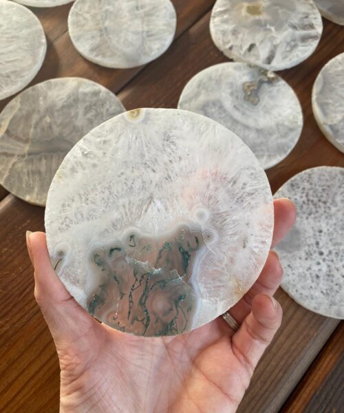 White Agate Premium Microcrystalline Quartz Coasters Circle Shape Natural Edge (set of 4) Gift - Image 17