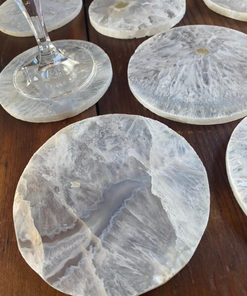 White Agate Premium Microcrystalline Quartz Coasters Circle Shape Natural Edge (set of 4) Gift - Image 3