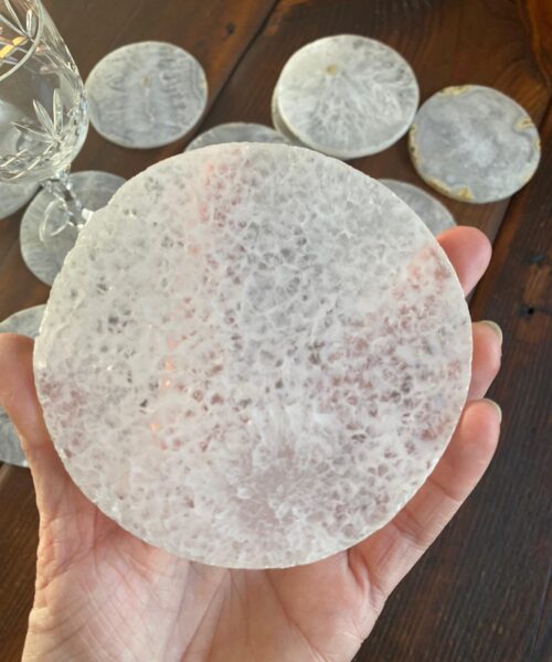 White Agate Premium Microcrystalline Quartz Coasters Circle Shape Natural Edge (set of 4) Gift - Image 4