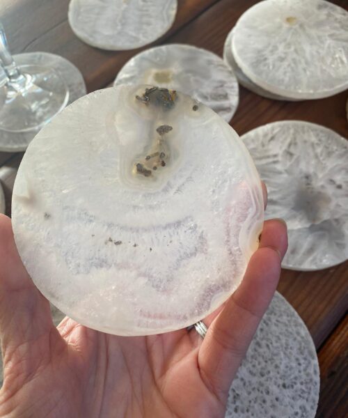 White Agate Premium Microcrystalline Quartz Coasters Circle Shape Natural Edge (set of 4) Gift - Image 6