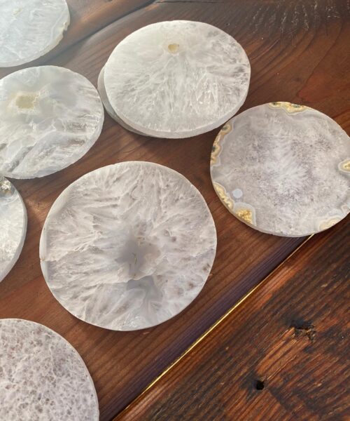 White Agate Premium Microcrystalline Quartz Coasters Circle Shape Natural Edge (set of 4) Gift - Image 7