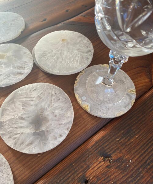 White Agate Premium Microcrystalline Quartz Coasters Circle Shape Natural Edge (set of 4) Gift - Image 8