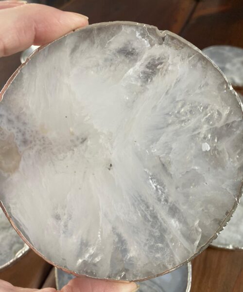 White Agate Premium Microcrystalline Quartz Coasters Circle Shape Silver Edge (set of 4) Gift - Image 11