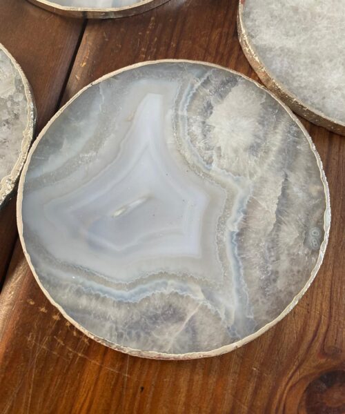 White Agate Premium Microcrystalline Quartz Coasters Circle Shape Silver Edge (set of 4) Gift - Image 3