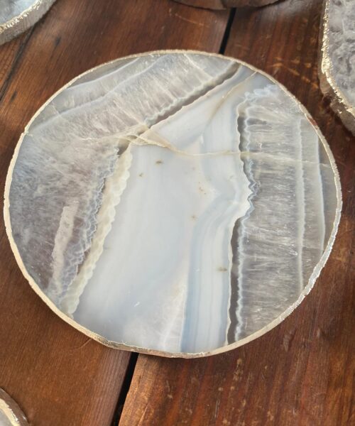 White Agate Premium Microcrystalline Quartz Coasters Circle Shape Silver Edge (set of 4) Gift - Image 4