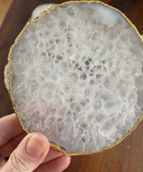 White Agate Premium Microcrystalline Quartz Coasters Natural Shape 24ct Gold Edge (set of 4) Gift - Image 9