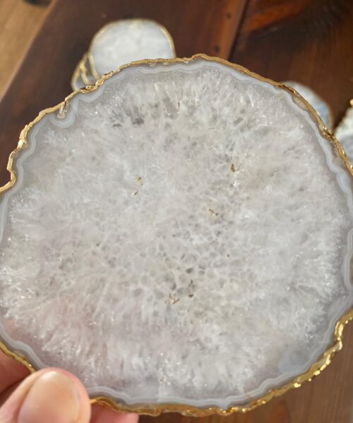 White Agate Premium Microcrystalline Quartz Coasters Natural Shape 24ct Gold Edge (set of 4) Gift - Image 10