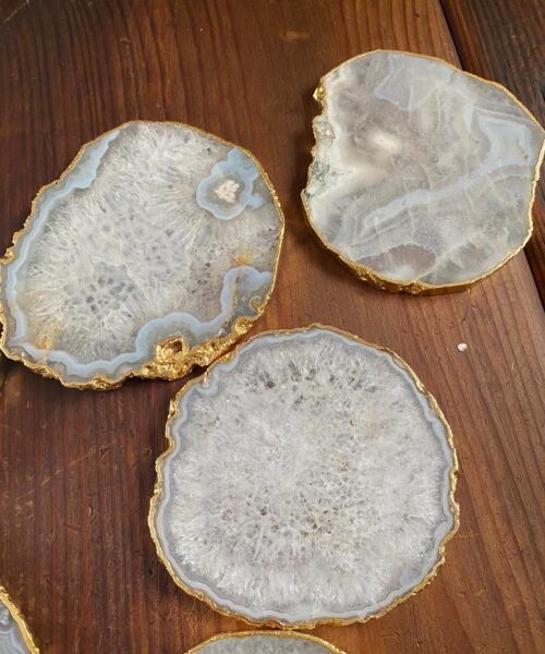 Alternative view of White Agate Premium Microcrystalline Quartz Coasters Natural Shape 24ct Gold Edge (set of 4) Gift