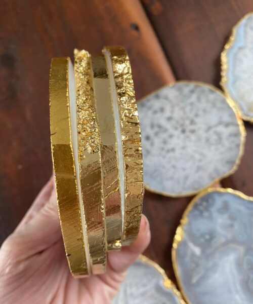 White Agate Premium Microcrystalline Quartz Coasters Natural Shape 24ct Gold Edge (set of 4) Gift - Image 5