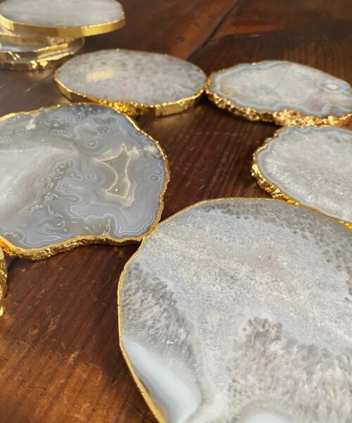 White Agate Premium Microcrystalline Quartz Coasters Natural Shape 24ct Gold Edge (set of 4) Gift - Image 7