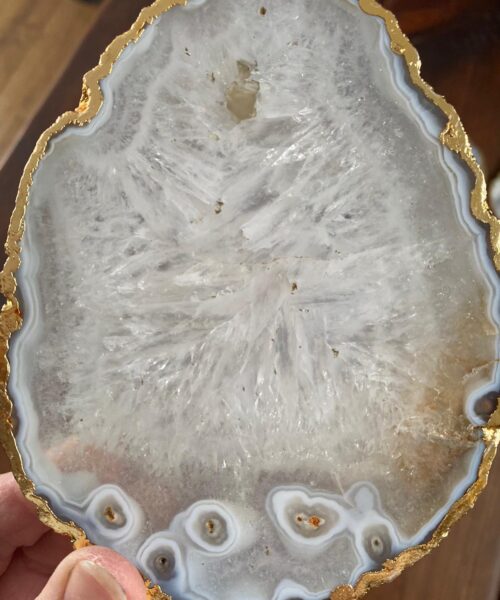 White Agate Premium Microcrystalline Quartz Coasters Natural Shape 24ct Gold Edge (set of 4) Gift - Image 8