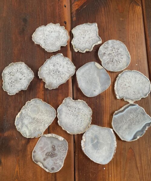 White Agate Premium Microcrystalline Quartz Coasters Natural Shape Silver Edge (set of 4) Gift - Image 10