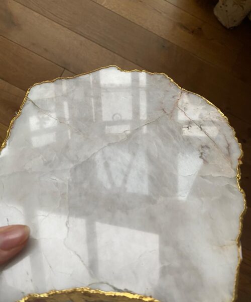 Large Premium White Quartz Natural Shape Gold Edge Platter 3 / Cheeseboard / Tray / Sign Board L25xW21xD1cm - 1173g - Image 10