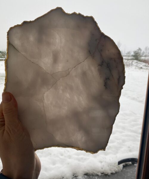 Large Premium White Quartz Natural Shape Gold Edge Platter 3 / Cheeseboard / Tray / Sign Board L25xW21xD1cm - 1173g - Image 11