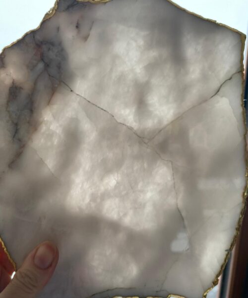Large Premium White Quartz Natural Shape Gold Edge Platter 3 / Cheeseboard / Tray / Sign Board L25xW21xD1cm - 1173g - Image 12