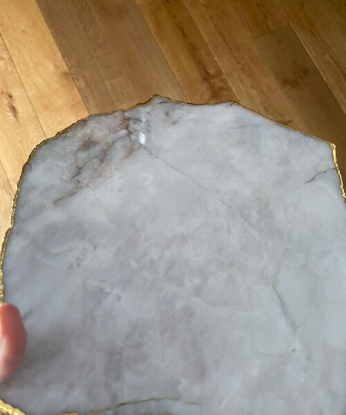 Large Premium White Quartz Natural Shape Gold Edge Platter 3 / Cheeseboard / Tray / Sign Board L25xW21xD1cm - 1173g - Image 13