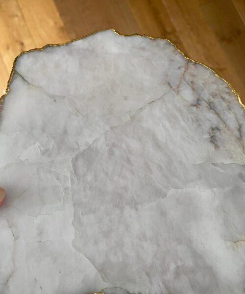 Large Premium White Quartz Natural Shape Gold Edge Platter 3 / Cheeseboard / Tray / Sign Board L25xW21xD1cm - 1173g - Image 14