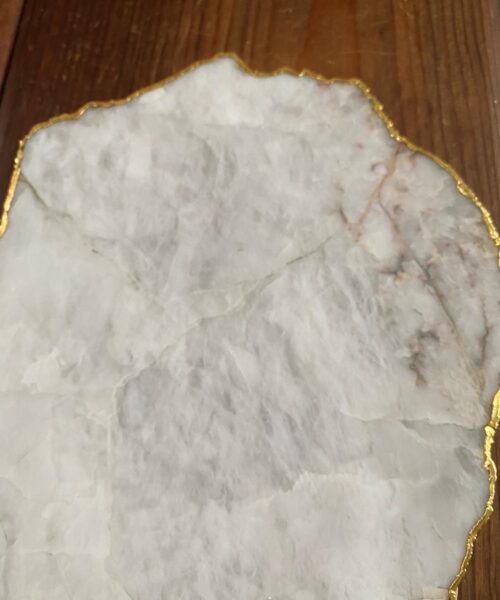 Large Premium White Quartz Natural Shape Gold Edge Platter 3 / Cheeseboard / Tray / Sign Board L25xW21xD1cm - 1173g - Image 4