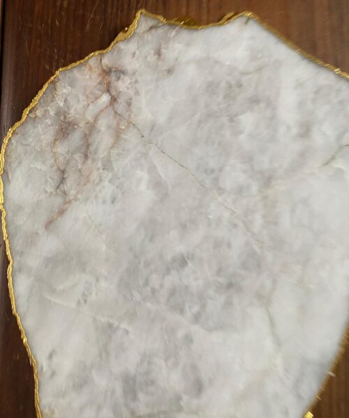 Large Premium White Quartz Natural Shape Gold Edge Platter 3 / Cheeseboard / Tray / Sign Board L25xW21xD1cm - 1173g - Image 5