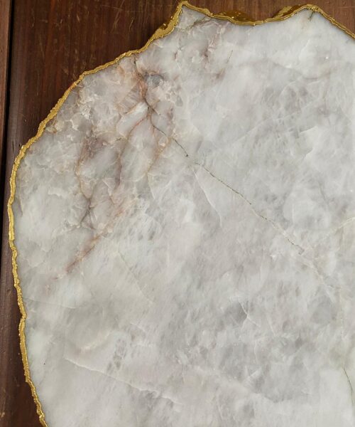 Large Premium White Quartz Natural Shape Gold Edge Platter 3 / Cheeseboard / Tray / Sign Board L25xW21xD1cm - 1173g - Image 6