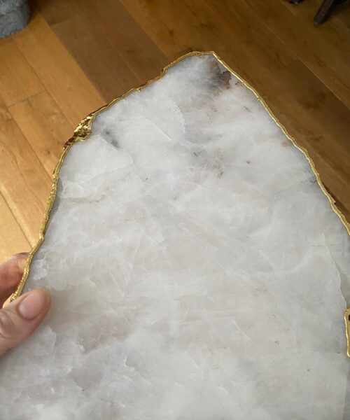 Large Premium White Quartz Natural Shape Gold Edge Platter 4 / Cheeseboard / Tray / Sign Board L28xW24xD1cm - 1402g - Image 10