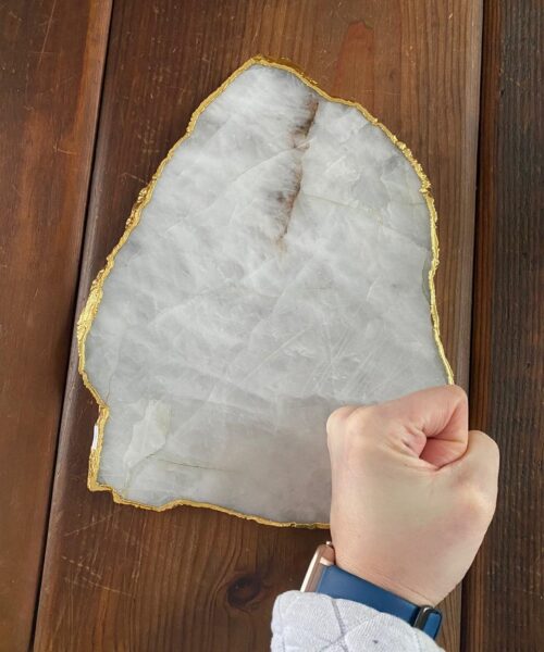 Large Premium White Quartz Natural Shape Gold Edge Platter 4 / Cheeseboard / Tray / Sign Board L28xW24xD1cm - 1402g - Image 14