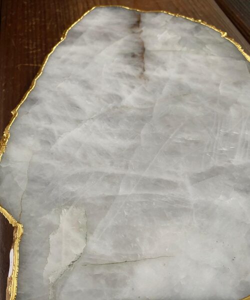 Large Premium White Quartz Natural Shape Gold Edge Platter 4 / Cheeseboard / Tray / Sign Board L28xW24xD1cm - 1402g - Image 3