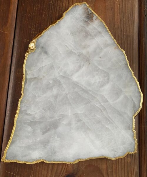 Large Premium White Quartz Natural Shape Gold Edge Platter 4 / Cheeseboard / Tray / Sign Board L28xW24xD1cm - 1402g - Image 4