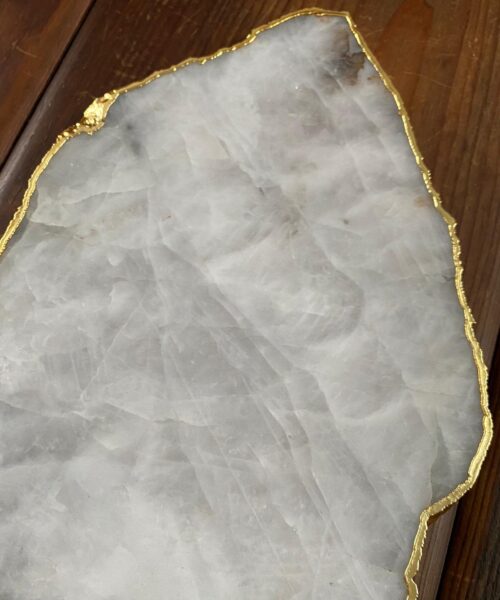 Large Premium White Quartz Natural Shape Gold Edge Platter 4 / Cheeseboard / Tray / Sign Board L28xW24xD1cm - 1402g - Image 5