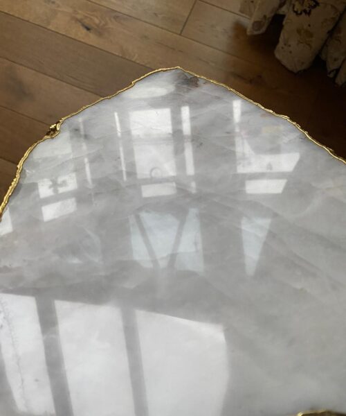 Large Premium White Quartz Natural Shape Gold Edge Platter 4 / Cheeseboard / Tray / Sign Board L28xW24xD1cm - 1402g - Image 6