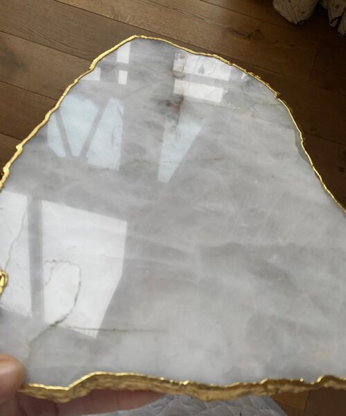 Large Premium White Quartz Natural Shape Gold Edge Platter 4 / Cheeseboard / Tray / Sign Board L28xW24xD1cm - 1402g - Image 7