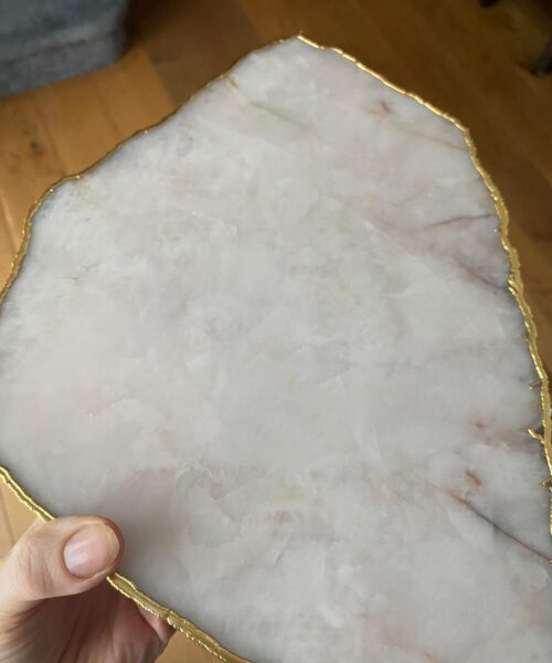 Large Premium White Quartz Natural Shape Gold Edge Platter 5 / Cheeseboard / Tray / Sign Board L34xW21xD1cm - 1467g - Image 12