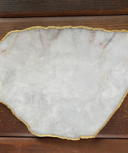 Large Premium White Quartz Natural Shape Gold Edge Platter 5 / Cheeseboard / Tray / Sign Board L34xW21xD1cm - 1467g - Image 5
