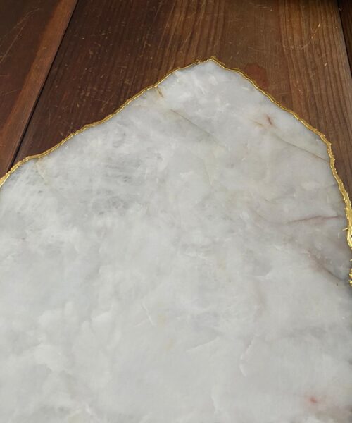 Large Premium White Quartz Natural Shape Gold Edge Platter 5 / Cheeseboard / Tray / Sign Board L34xW21xD1cm - 1467g - Image 7