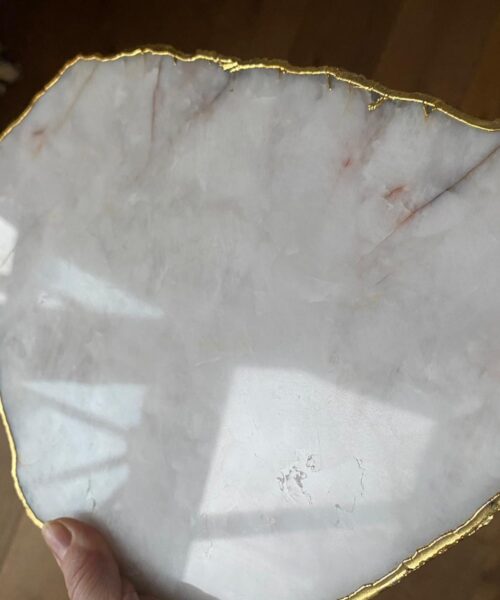 Large Premium White Quartz Natural Shape Gold Edge Platter 5 / Cheeseboard / Tray / Sign Board L34xW21xD1cm - 1467g - Image 8